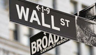 Wall Street and Broadway Street Signs Black and White photo